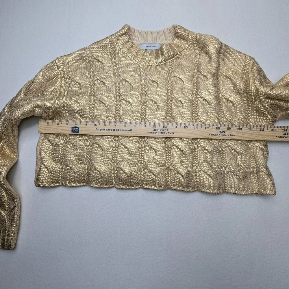 The Nolishop Cropped Cable knit Chunky Women's Sweater - Metalic Gold Size XS
